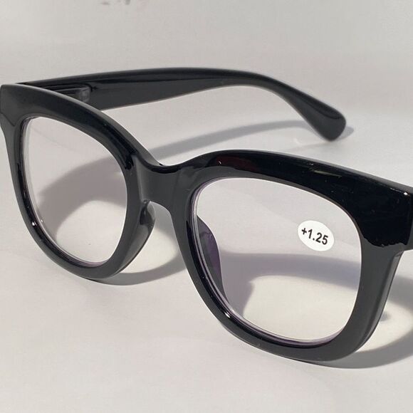 1560 Mona Reading Glasses 1.25 Black Readers Rounded Square Frame NWT - Picture 9 of 10